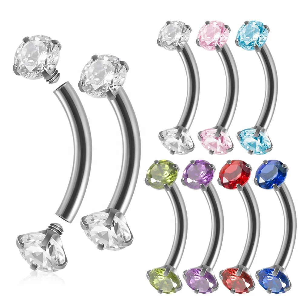 Surgical Steel Eyebrow Barbell Piercing Curved Star Cubic Zirconia Labret Lip Daith Helix Rook Earring  Wholesale