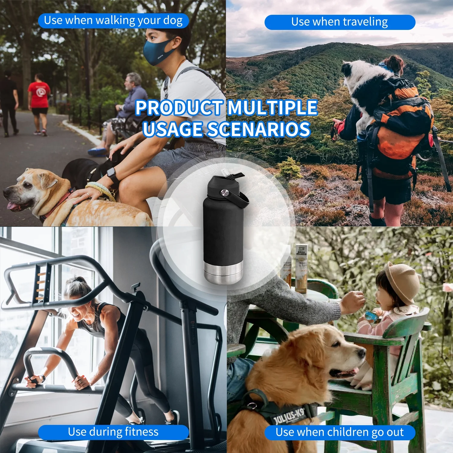 OKKPETS OEM 3 в 1 бутылка для воды кормления собак из нержавеющей стали с двойными стенками