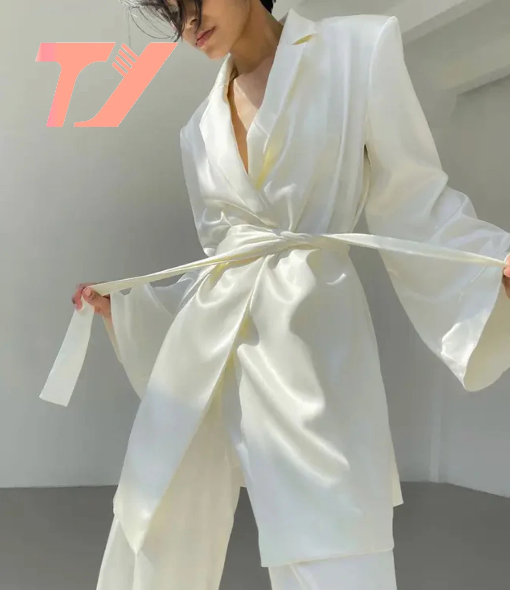 TUOYI Autumn Streetwear Female 3 Piece Sets Pink Women Satin Coat Top With Pants Suit Y2k Sexy Three Piece Set