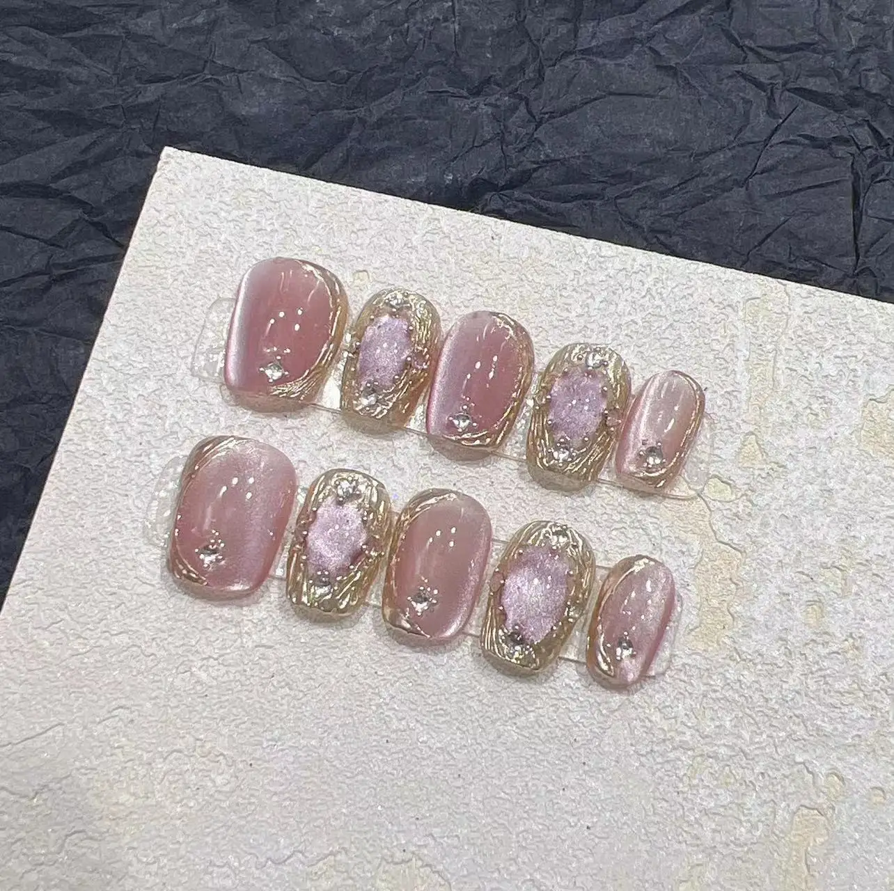 Custom New cat eye Handmade french Design long coffin ballerina Acrylic gel False handcrafted Press on Nails for sale