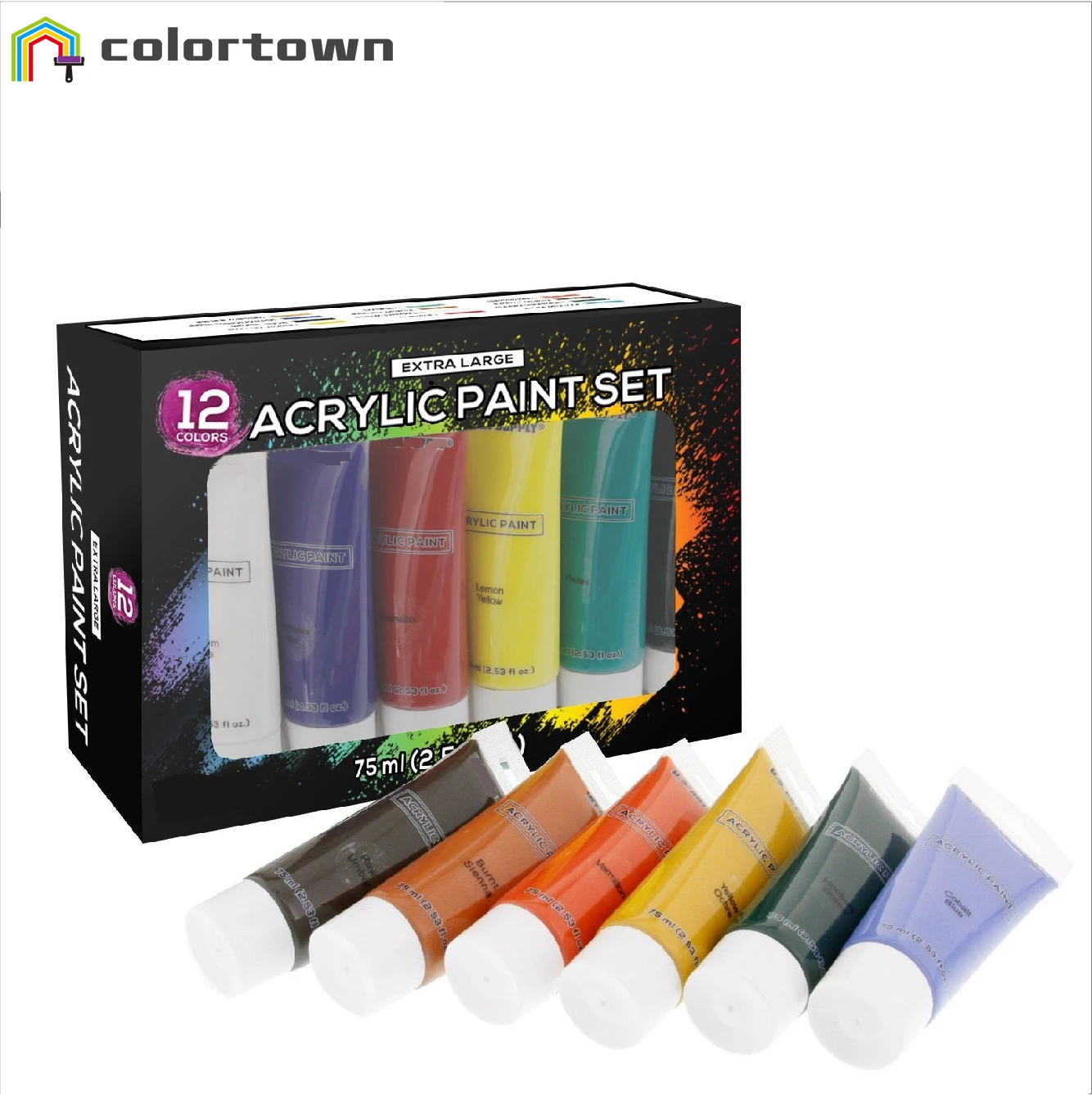 Non-toxic 12 colors 75 ml tubes Acrylic Paint set for Painting Canvas Students Professional Amazon Hot Sale Premium