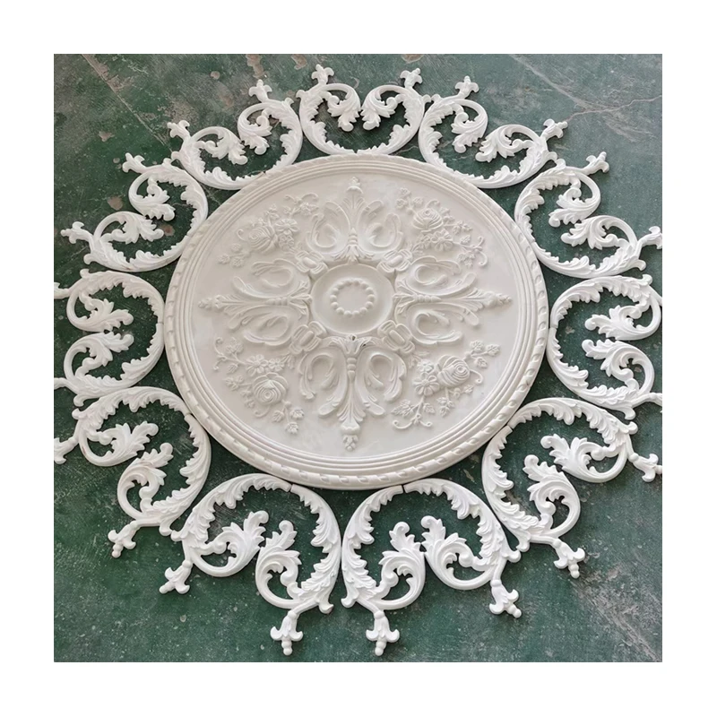 Polyurethane round ceiling appliques flower decorative arc mouldings decoration material