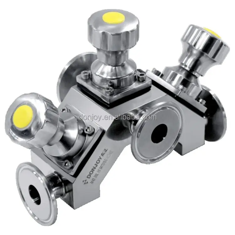 Sanitary zero static block body valve stainless steel 3 way multiport diaphragm valve with manual pneumatic