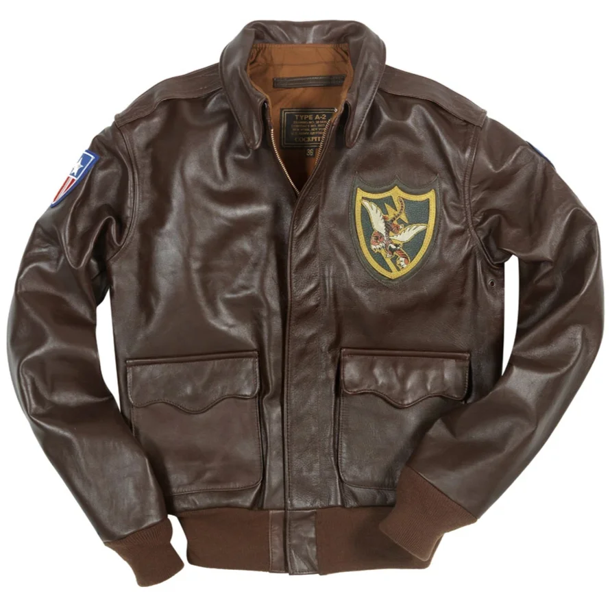 Мужская летная куртка из натуральной кожи с ребристыми манжетами и низом