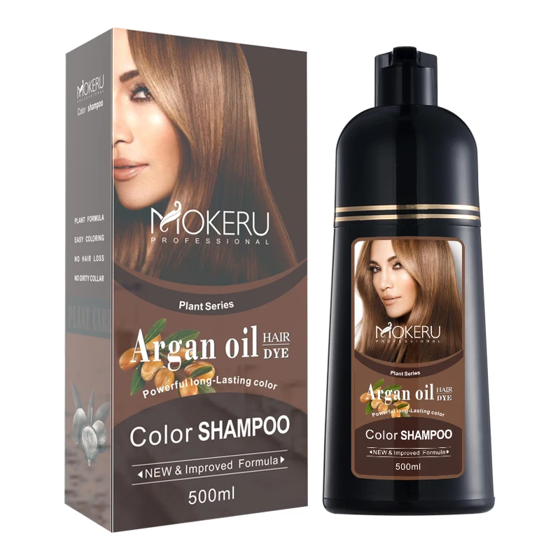 MOKERU Natural Essential Oil Hot Sale Argan Oil Hair Dye Shampoo Change Hair Color for Women Men Covering gray hair