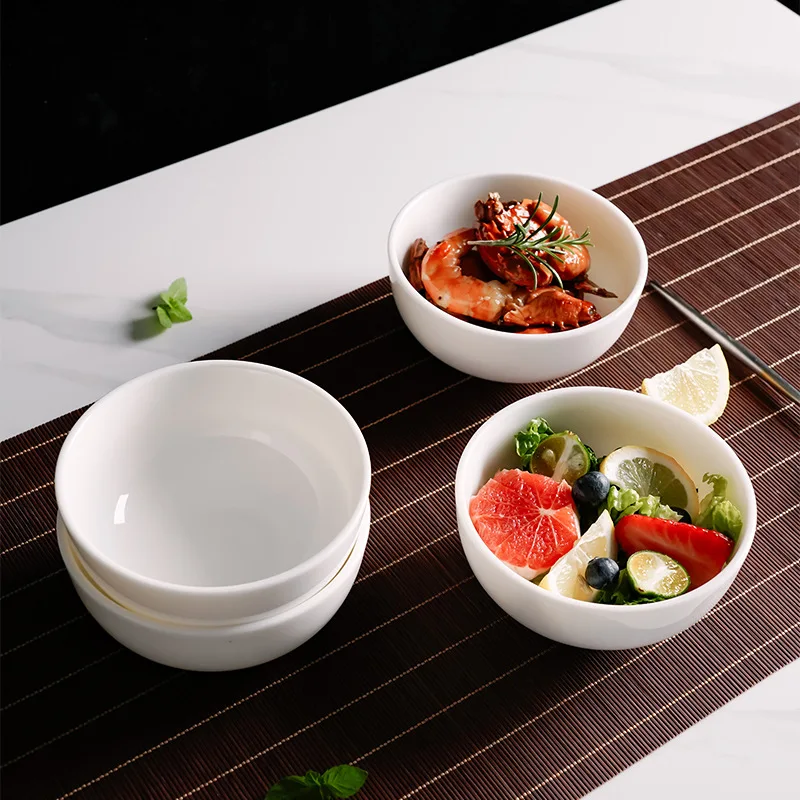 Изготовленный на заказ логотип Ресторан 5/6/7/дюймовые плоские белые круглые фарфоровые обеденные чашки для рисового супа чашки для супа с Высокая белая фарфоровая миска керамические суповые тарелки