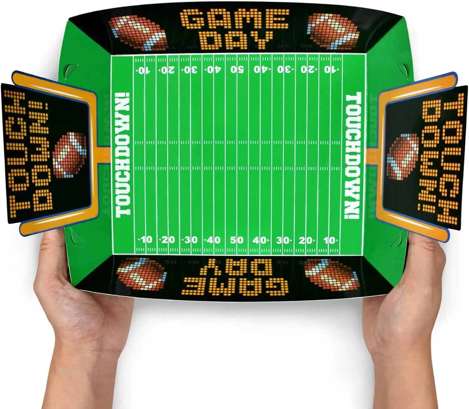 CIVI Football Paper Snack Trays Set Disposable Football Food Trays Popcorn Nacho Serving Trays Hold Party Supplies