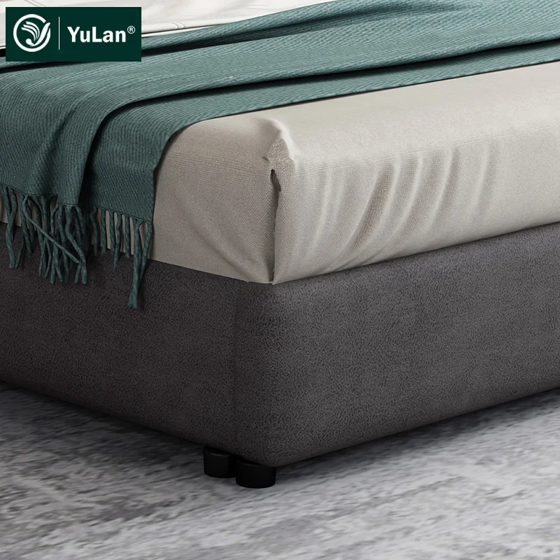 Confortable King queen double size simple modern leather solid wood storage divan bed