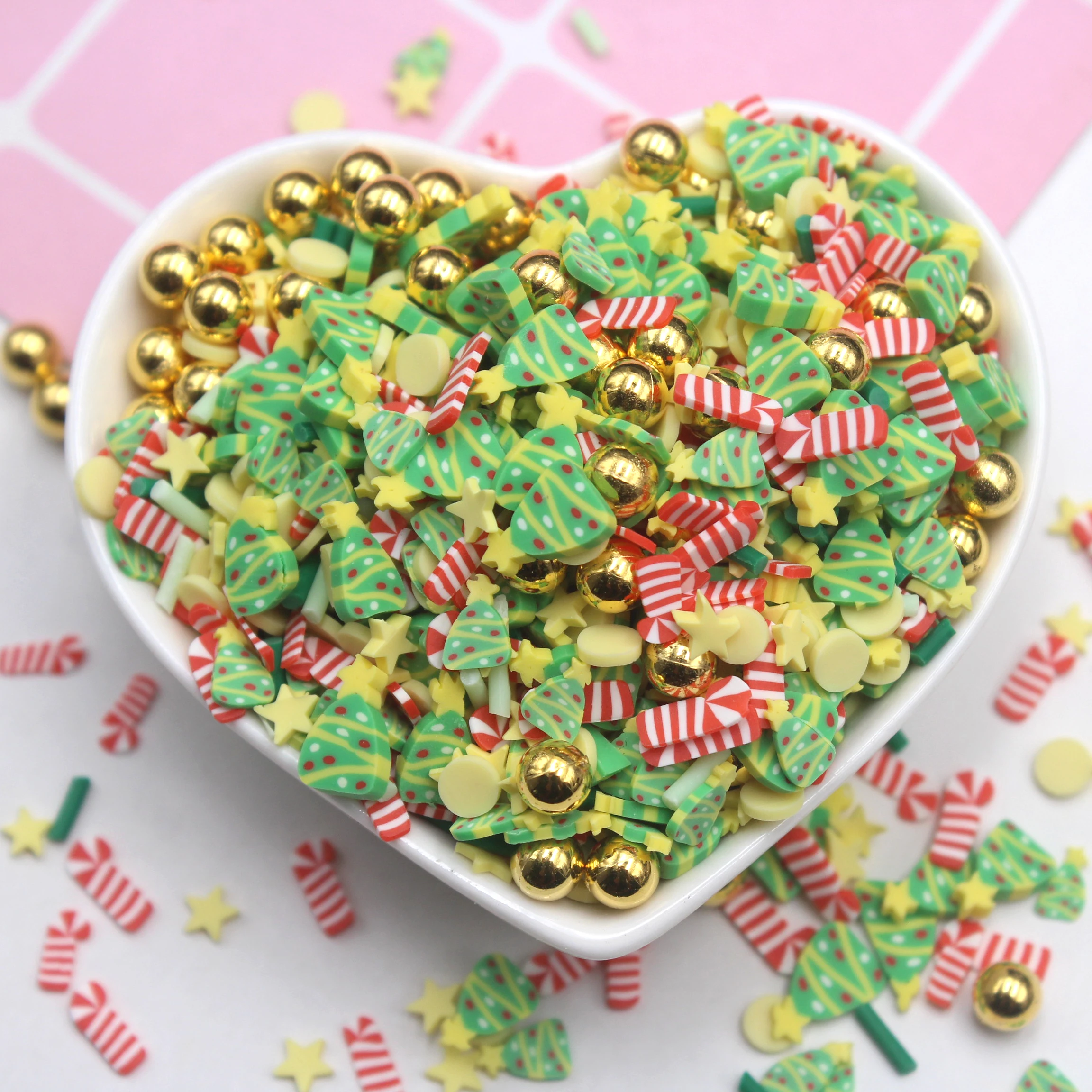 1KG/Bag Slime Accessories Clay Slices Christmas Themed Trees Crutch with Beads Mixture Sprinkles for DIY Crafts