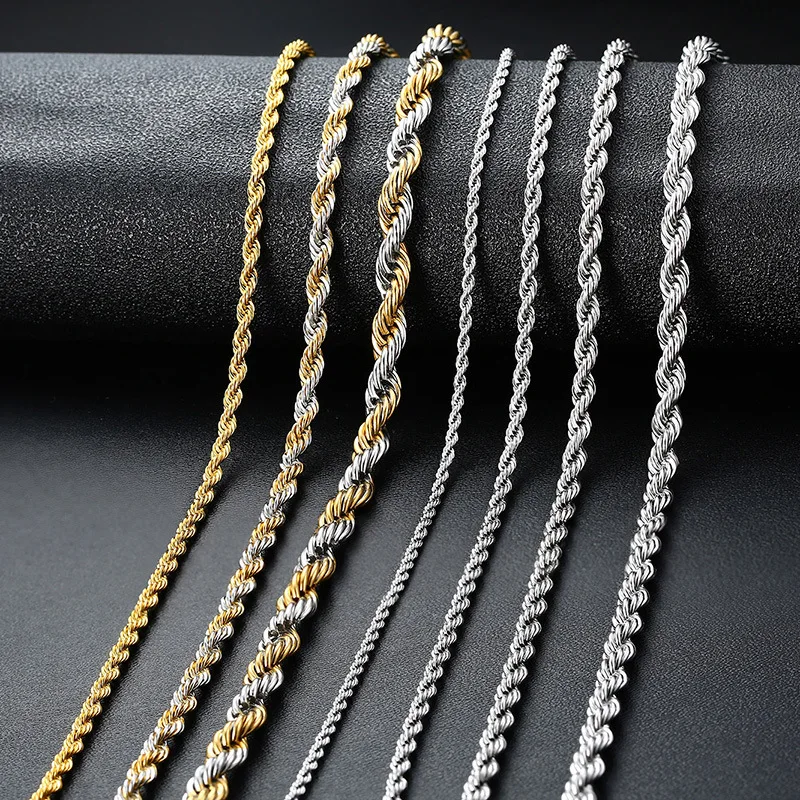 14/18/24K Gold Plated/Silver Yellow Gold Multi Sizes Fancy Hollow Rope Chain Necklace with Lobster Claw Clasp