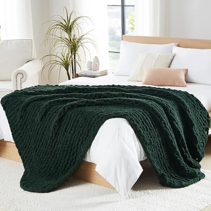 New Design Organic Cotton Sofa Chunky Knit Blanket Hot Sale Soft Touch Cable Knit Throw Knitted Blanket For Home
