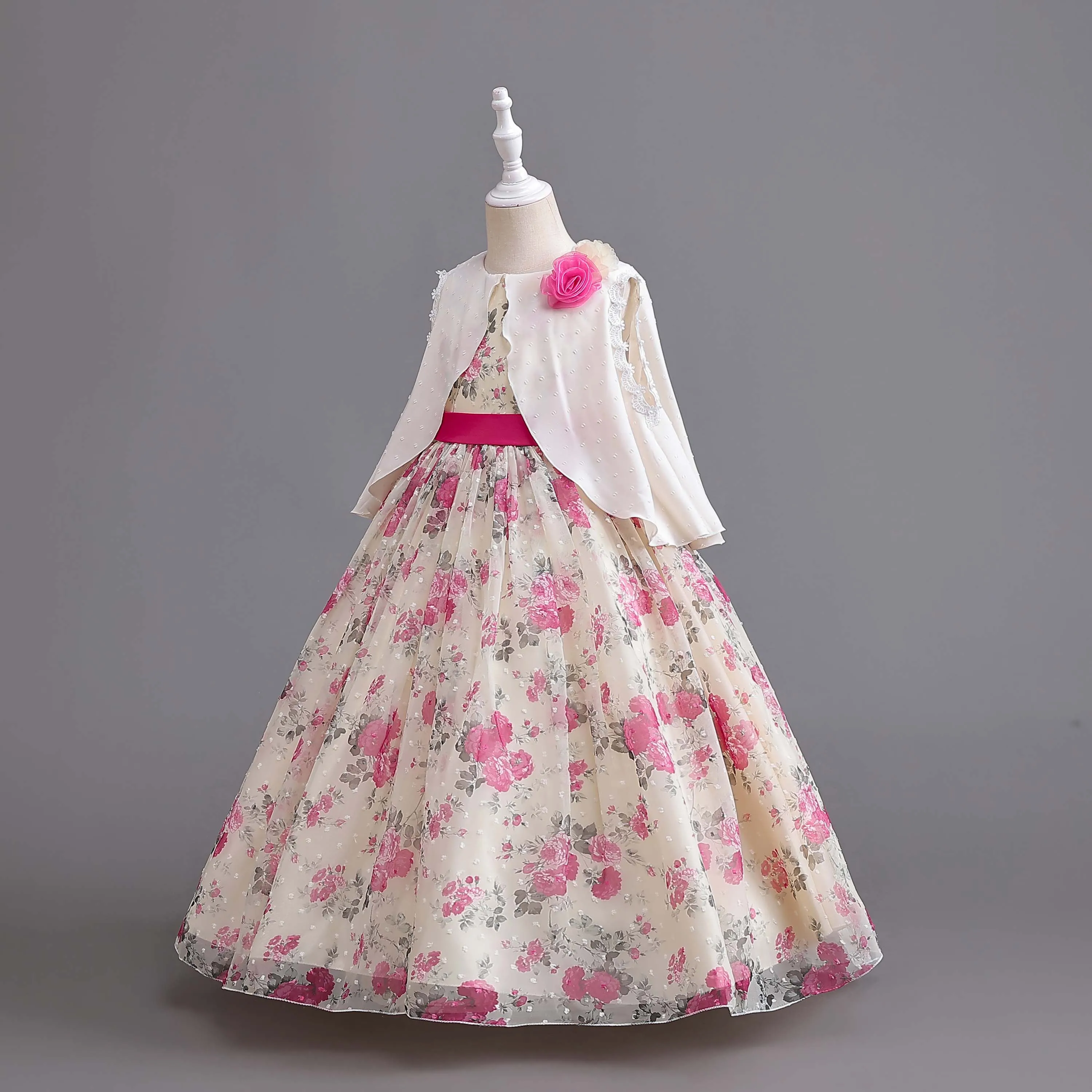 Kids Flower Princess Dress Girls Party Dresses Cape Embroidery Elegant Wedding Birthday Age 2-10 Years  AC143