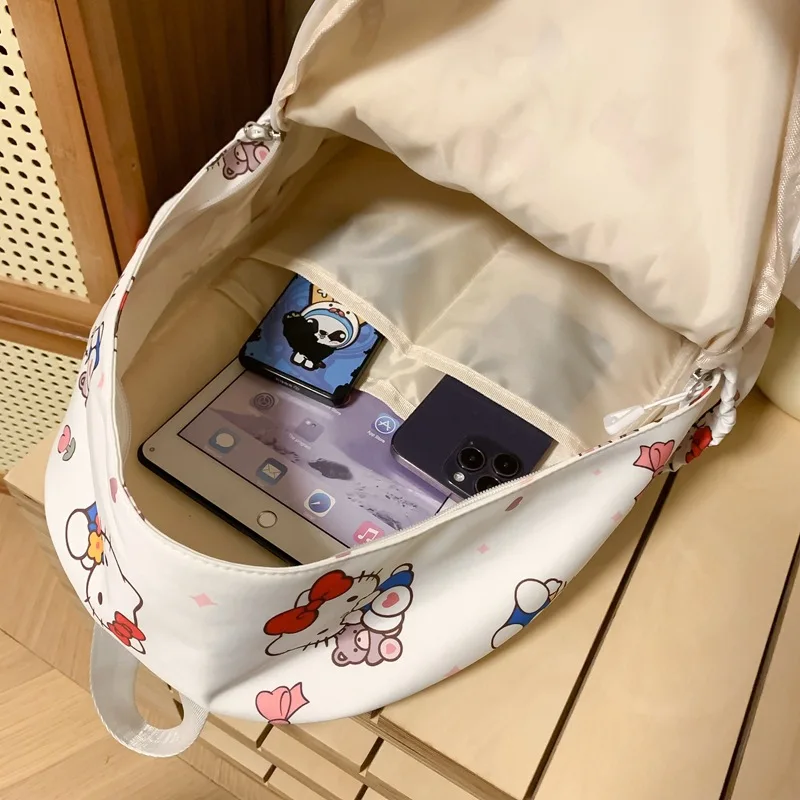 Cartoon Sanrioed Hello KT Backpack Large Capacity Student Schoolbag Printed KT Cat Nylon Travel Bags