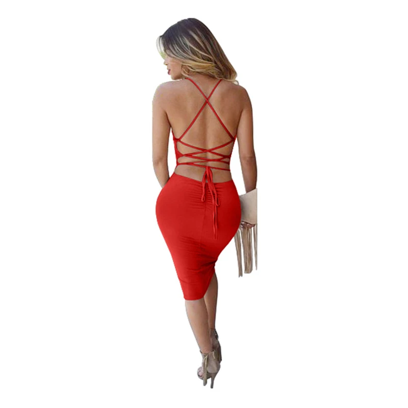 Wangmu Newest Women Plus Size Cross Bodycon Dress 2021 Summer Spaghetti Strap Sleeveless Dresses AM786