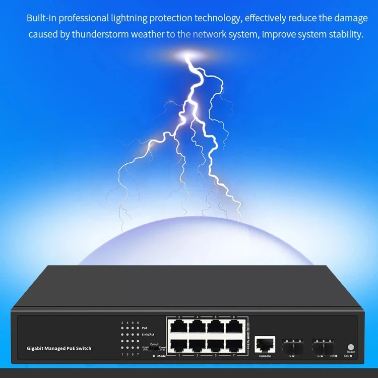 Sunsoont 8 Port Gigabit SNMP IGMP L2 POE Watchdog SFP Optical Fiber Management managed POE Switch