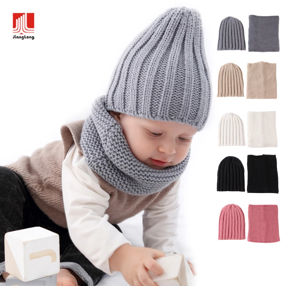 Комплект одежды для маленьких девочек из 2 предметов, вязаные зимние теплые шапки и шарфа комплект для новорожденных, Enfant, детские шапки с шляпой для маленьких мальчиков шапка круг петля шарф для малышей; Шапка; Комплект одежды