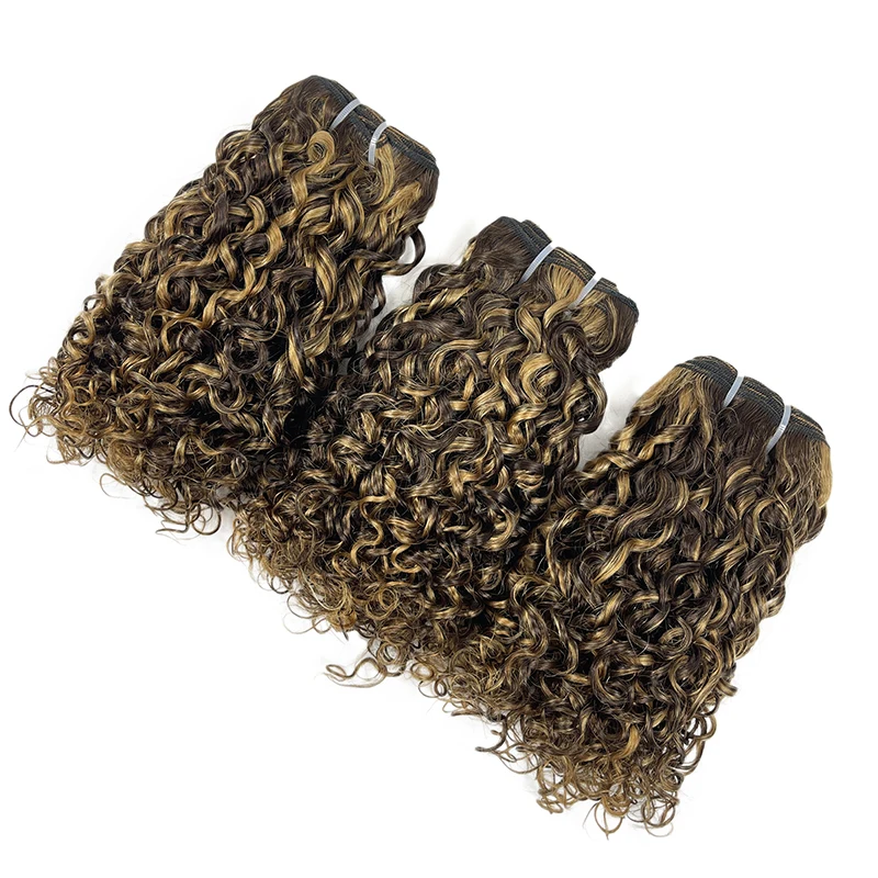 P4/27 highlighted human hair bundle pixie curl for black women,funmi styles brazilian hair dubai closure