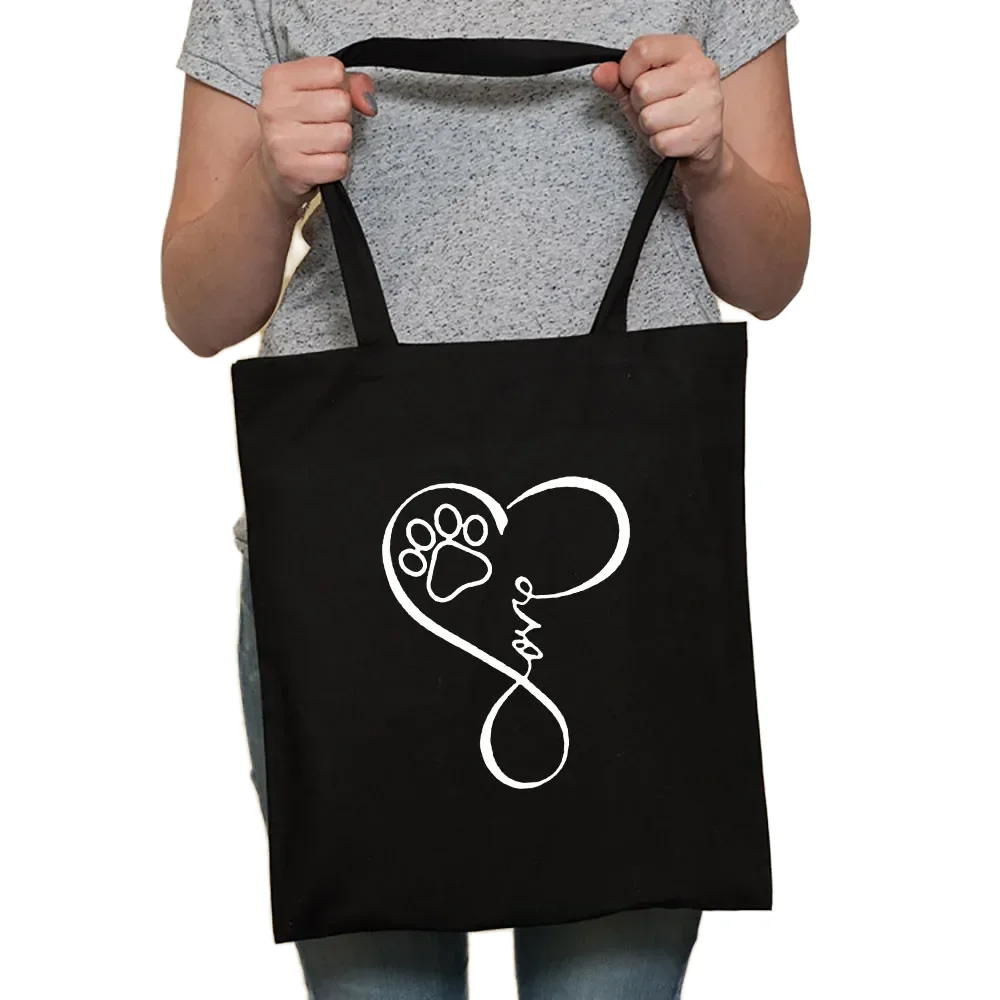 Eco Simple Heart Pattern Printed Reusable Canvas Gift Tote Bags Wholesale Grocery Handbags