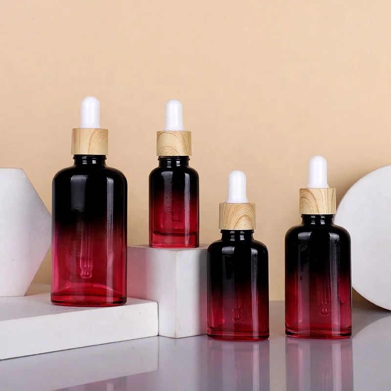 Private Labeling Glass Bottle 10ml 20ml 30ml 50ml Gradient color Empty Dropper Bottle for Rose Essential oil