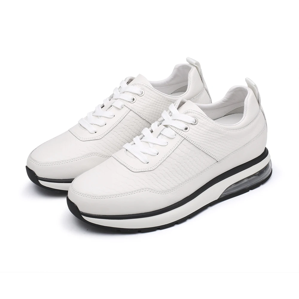 New fashion white custom height lace up korean stylish walking sneakers men casual height increasing shoes