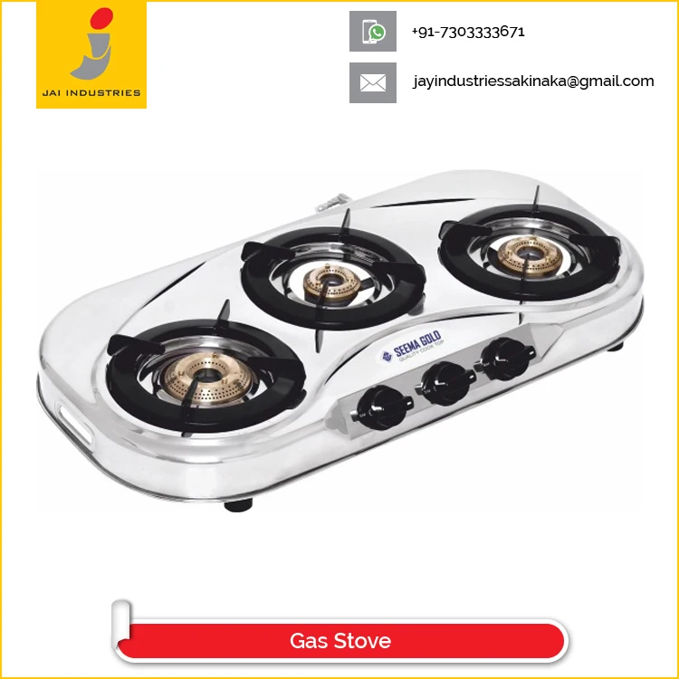 Indian Style Stainless Steel 3 Burner Gas Stove