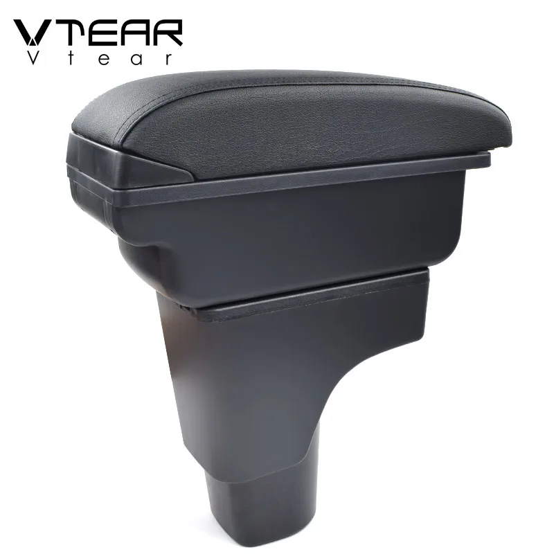 Vtear For Nissan Datsun redi-GO armrest leather USB interface storage box red thread car-styling  ABS arm rest accessories 15-18