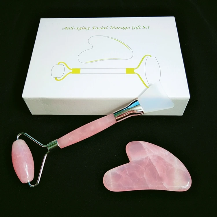 DIY Wholesale Black Gouache Face Massage Face Massage With Roller Rose quartz Jade Roller