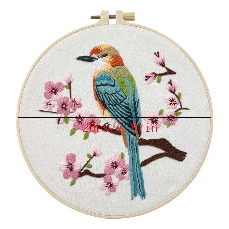 1 Sets Embroidery Kit for Beginners, Hummingbird and Flower DIY Materials, Art Craft Handy Sewing