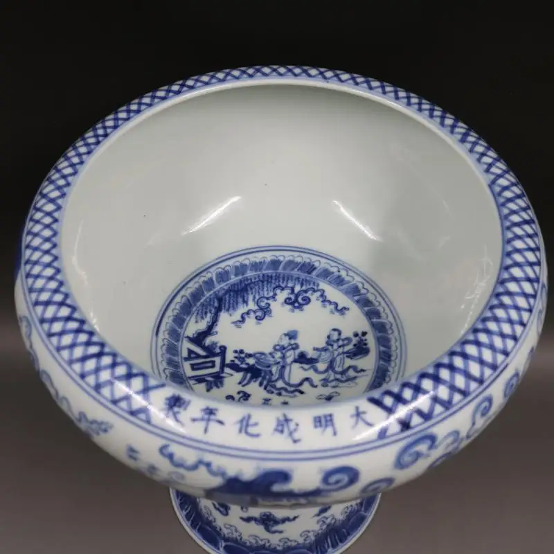 European style palace style ceramic flower pots  Blue and White Figure Pattern High Foot Fish Tank Ceramic Garden  Pots