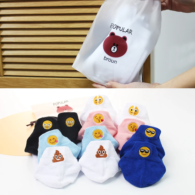 
Wholesale Interesting embroidered boat socks Wechat-Emoji Embroidery women socks 