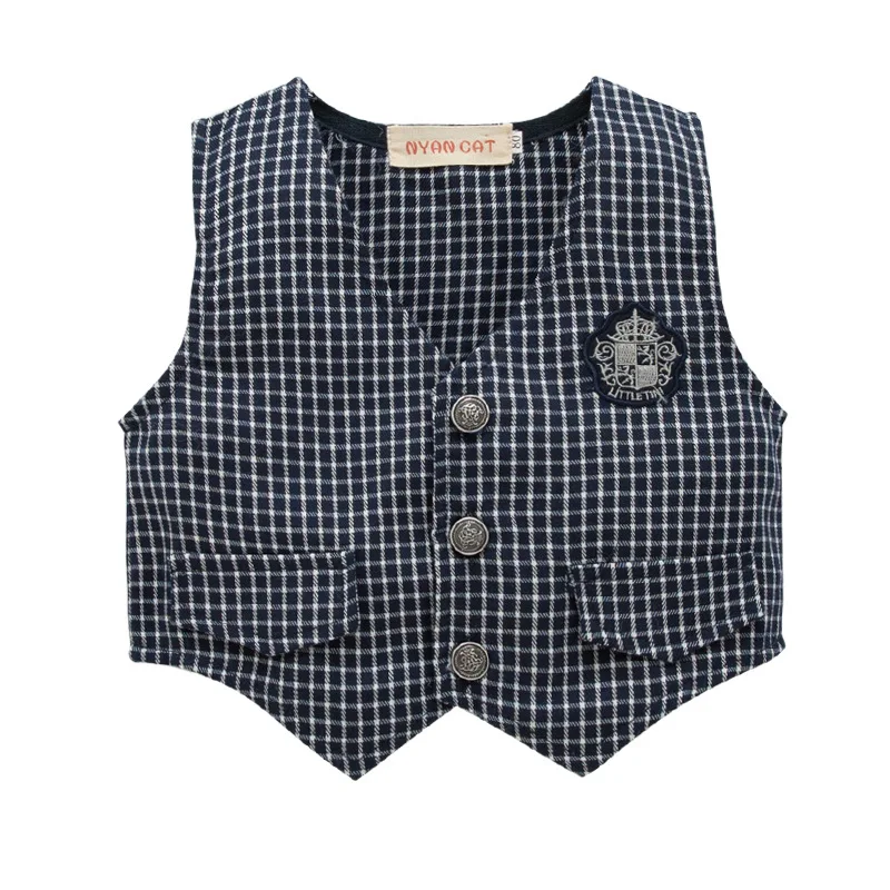 Newborn Baby boys gentle Clothing Set long sleeves cartoon printed shirt romper pants top + plaid vest suit outfits Clothes set