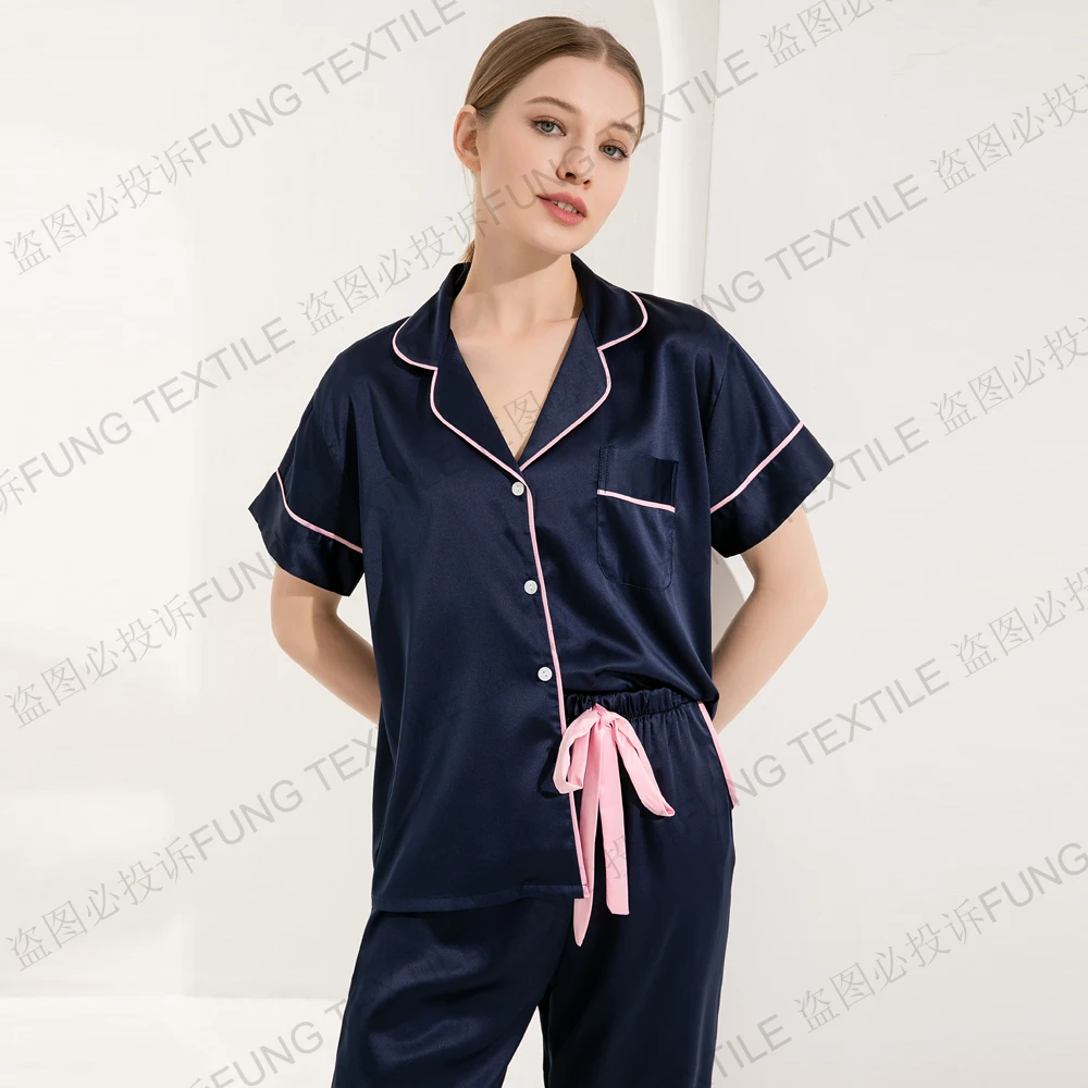 6028 атласная Шелковая пижама с коротким рукавом