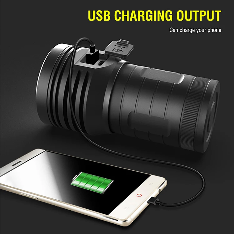 Boruit High Power 5000 Lumens 3 Led Flashlight Portable Torch Light Led Flashlight 1500m Long Range Powerful With Power Bank