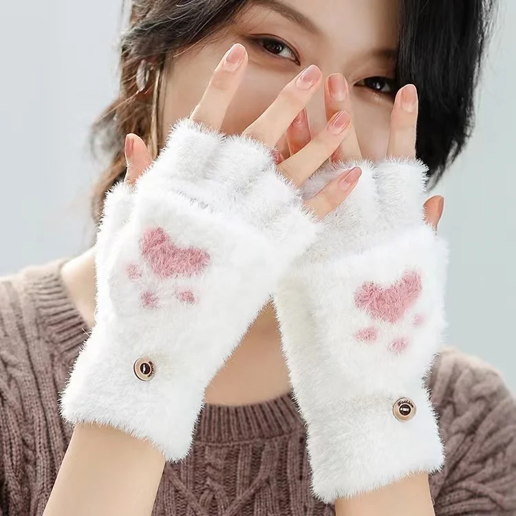 Hot Sell Knitted Half Finger Flip Gloves Women Winter Touchscreen gloves