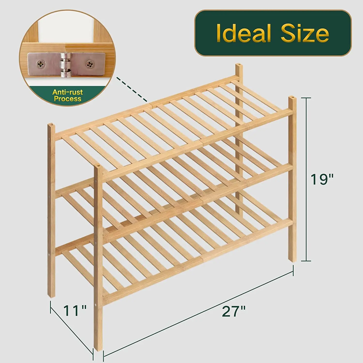 3-Tier Shoe Rack for Closet, Stackable Shoes Rack Organizer Free Standing Shoe Shelf for Entryway And Closet Hallway