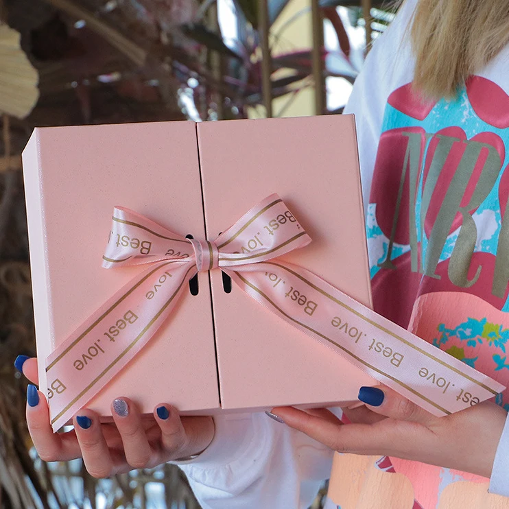 wholesale custom wedding jewelry mug valentines day paper packaging box wallet double opening gift box with ribbon