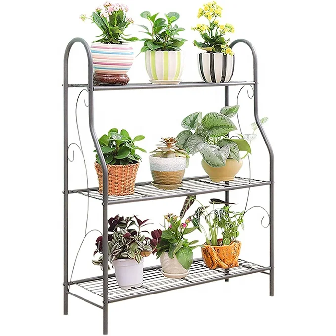 Flower Stand 3 Tier Metal Plant Stand Scrollwork Design Indoor Outdoor Flower Shoe Racks Home Storage Organizer Shelf