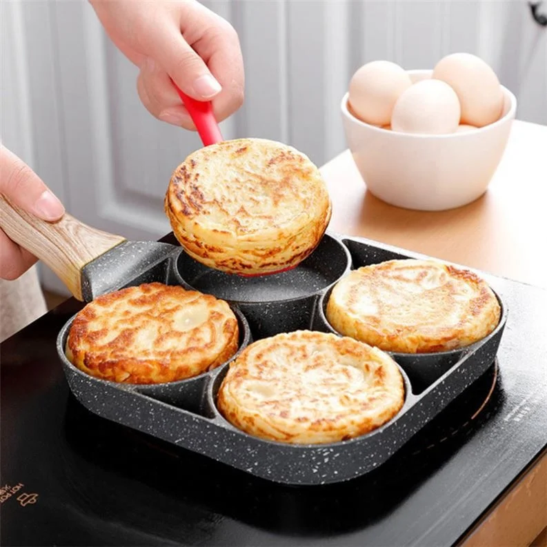 2023 Maifan Stone Four-Hole Omelette Fried  Pan Kitchen Breakfast Machine Cookware Flat Bottom Non-Stick  Dumpling Pot