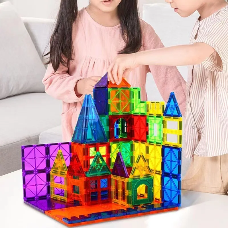 Toddler Kids Educational Toys Tiles 3D DIY Magnet Blocks Set Clear Magnetic Building Block Tiles For Children