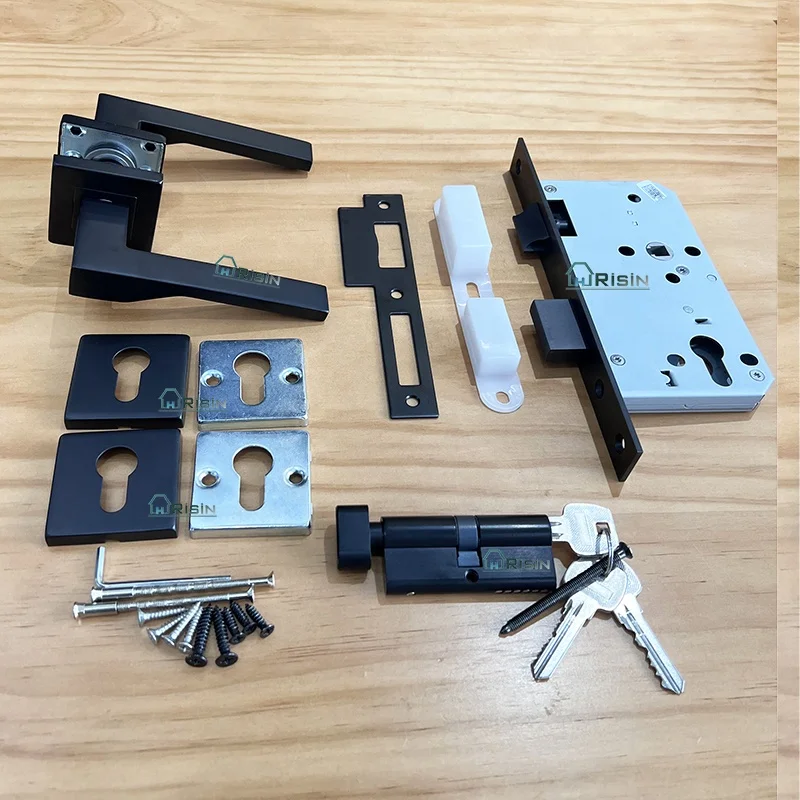 SH144 Soild Rectangle Square Rose Door Lever Handle Lock Set 60x72mm Mortise lock