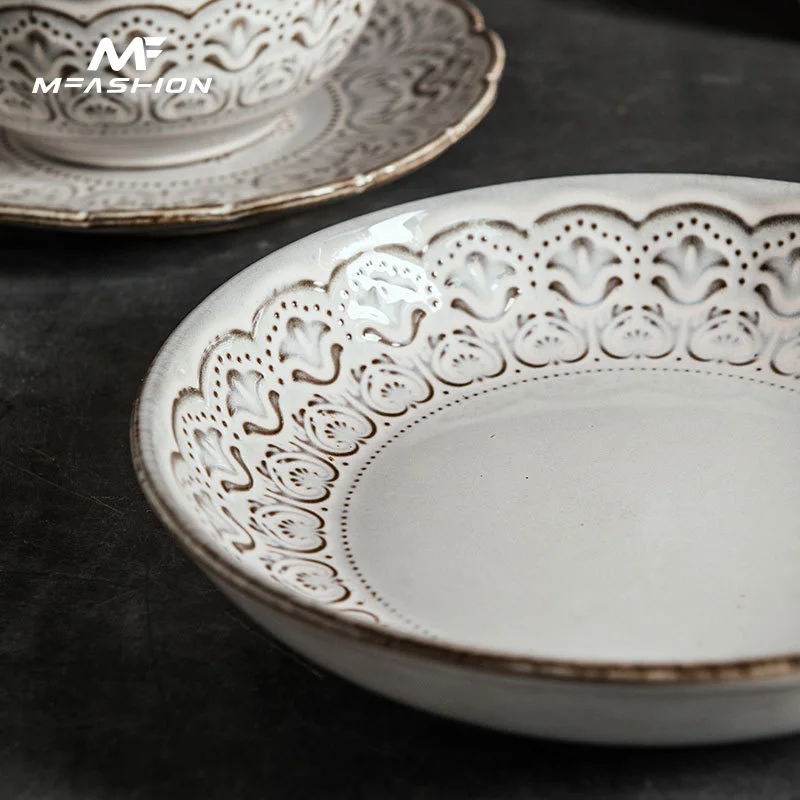 Direct selling American retro ceramic tableware embossed craftsmanship dishes and dishes personalized dishes and bowls wholesale