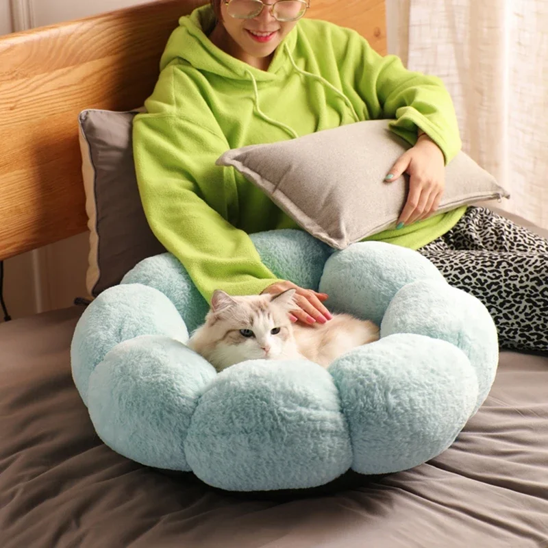 Cat Bed Mats Soft Plush Flower Shaped Kitten Cat Puppy Dog Bed Mat Pet Sleeping Blanket Pad Washable Cozy Sofa Pet Supplies