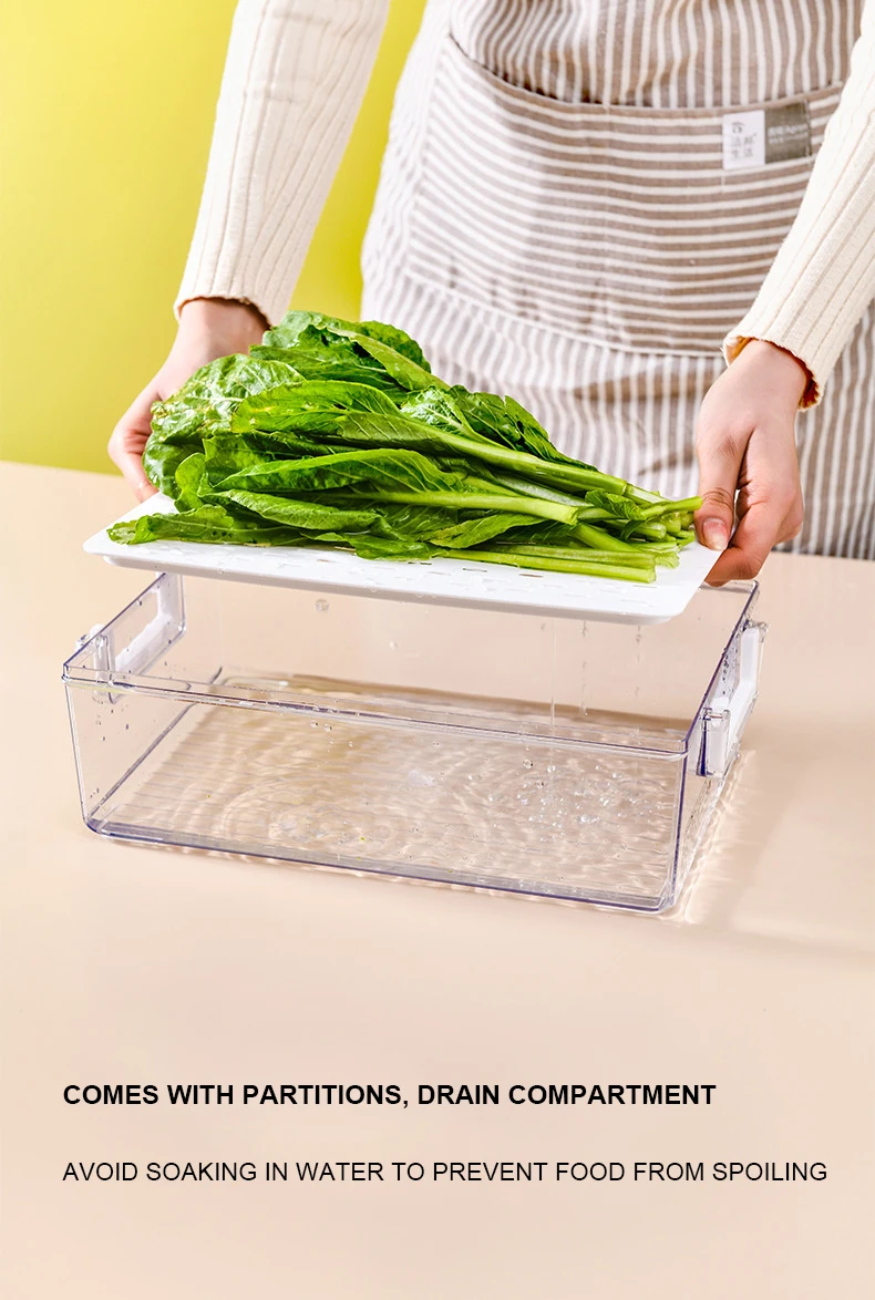 Slideep Food Storage Containers Fridge Produce Saver Stackable Refrigerator Organizer Keeper Foldable lid with Removable Drain