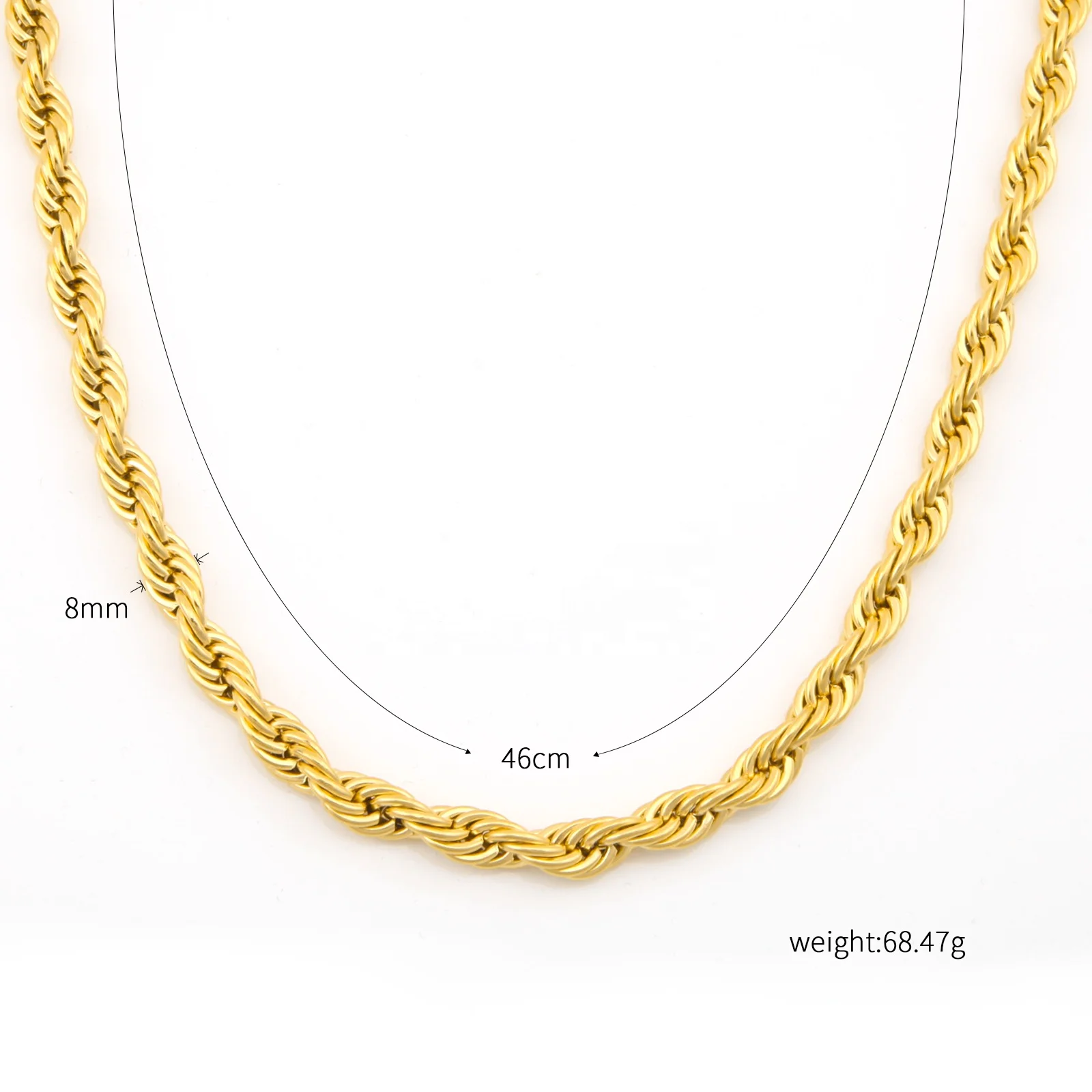 Minimalist Stylish 8MM Thick Twisted Link Chain Gold Plated Rope Chain Choker Necklace