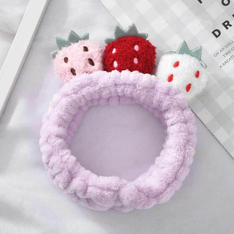 Cheap Wholesale Premium Facial Makeup Beauty Spa Hairband Women Soft Coral Fleece Strawberry Headband