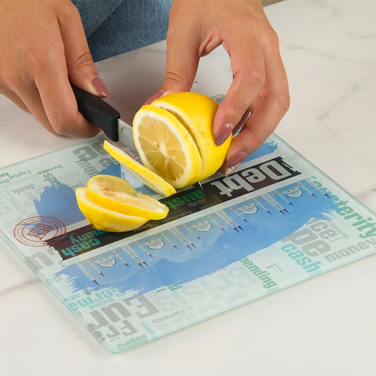 Blank Tempered Glass Chopping Board Figured Glass Non Slip Cutting Board