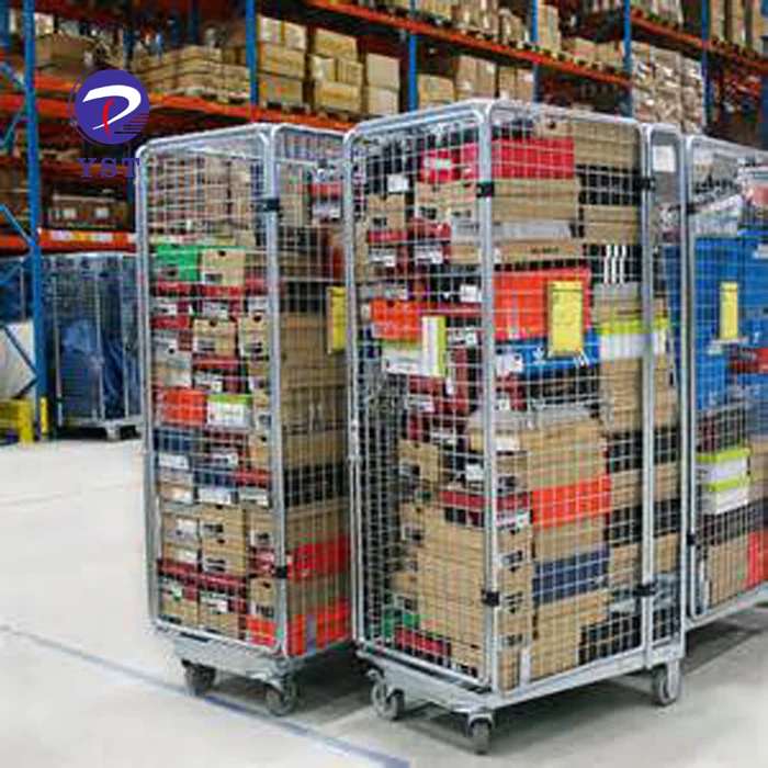 Warehouse foldable nesting metal wire mesh collapsible steel roll pallet container