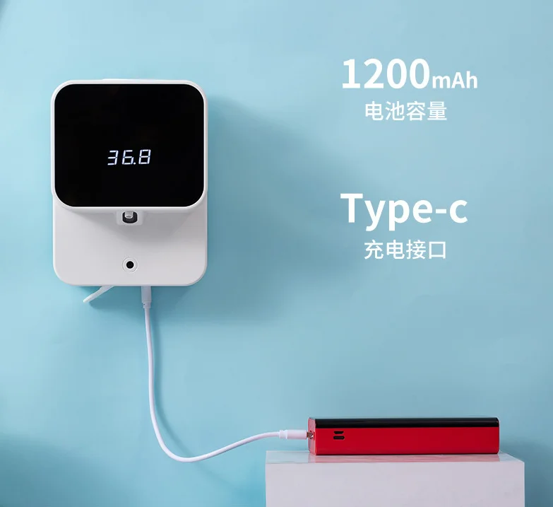 Hot Selling 1200ml X6 Wall Mount Digital Rechargeable Triple Foam Dispensing Automatic Soap Dispenser Thermometer