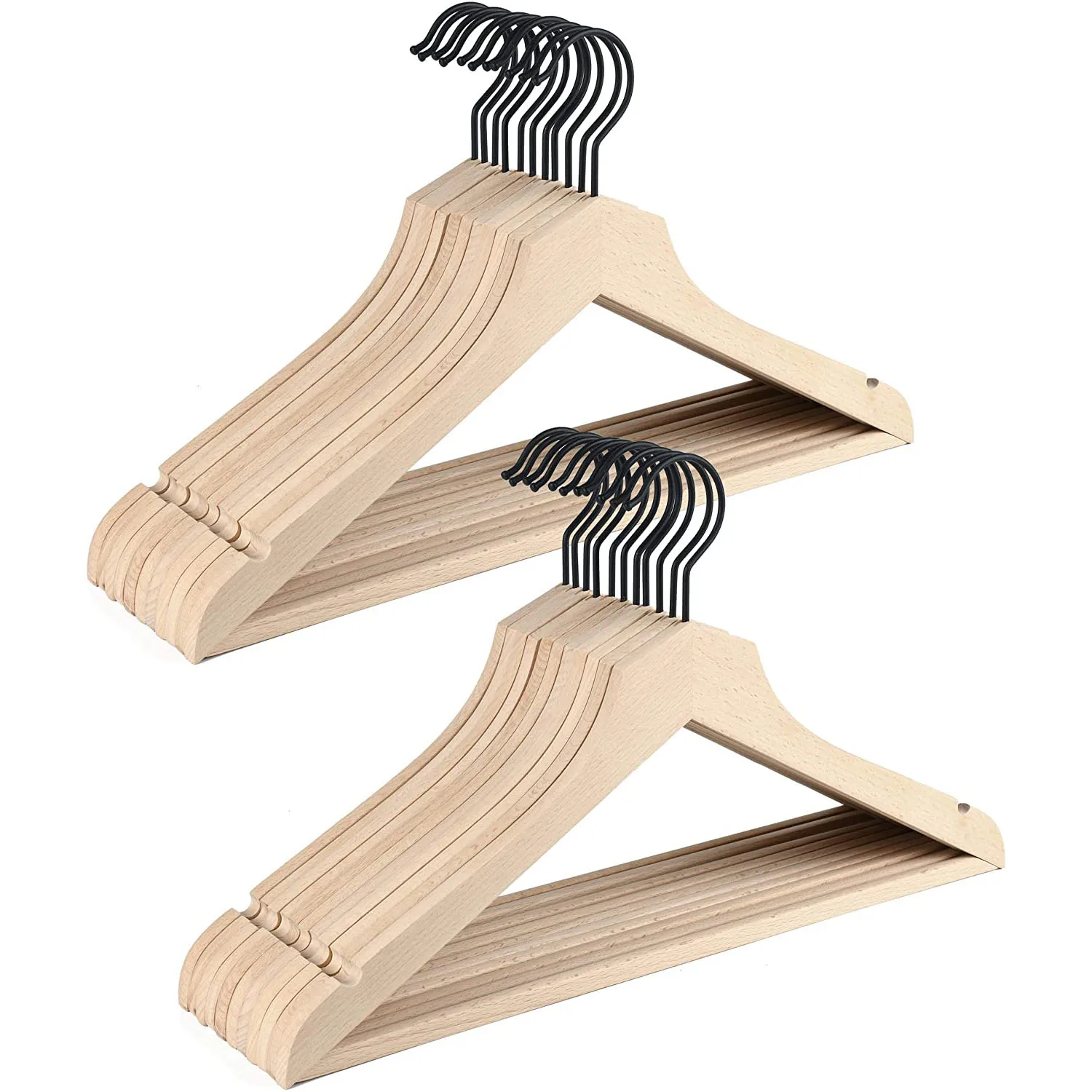 Non Lacquer Slim Wood Coat Jacket Hanger with Pants Bar Extra Space Saving Natural Stylish Thin Solid Wooden Suit Hangers
