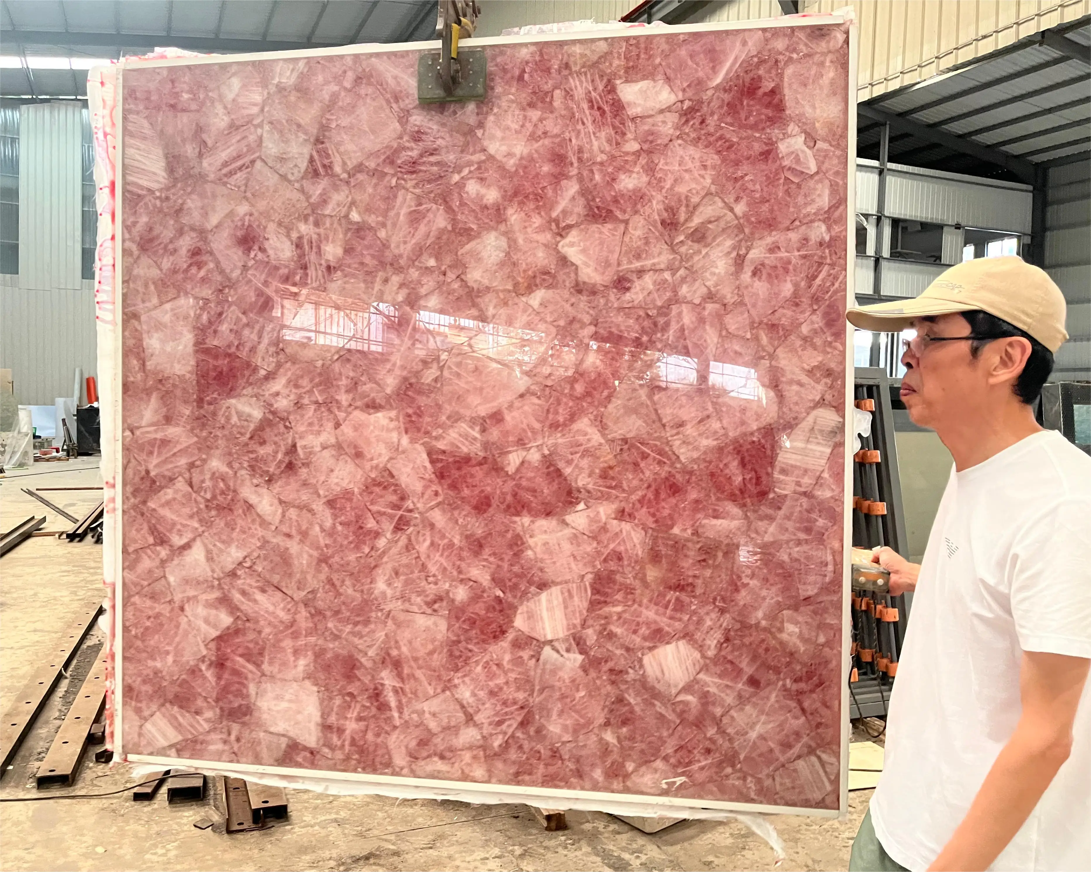 Rose Crystal Quartz Semiprecious Slabs ( 20 mm Full Body Stone)natural Stone